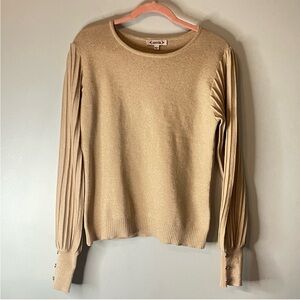 Nanette Lepore Metalic Gold Knit Sweater Scoop
Pullover Puffy Ribbed Sleeve Sz L